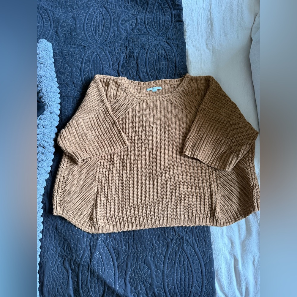 O'Neill Ribbed Knit Scoop-Neck Sweater in Camel